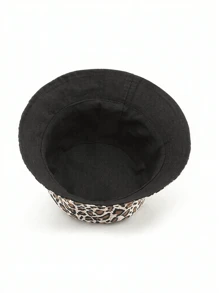 1 Peça Chapéu de Balde Preto Reversível com Estampa de Leopardo para Mulheres, Chapéu Casual para Uso Externo Adequado para o Dia a Dia