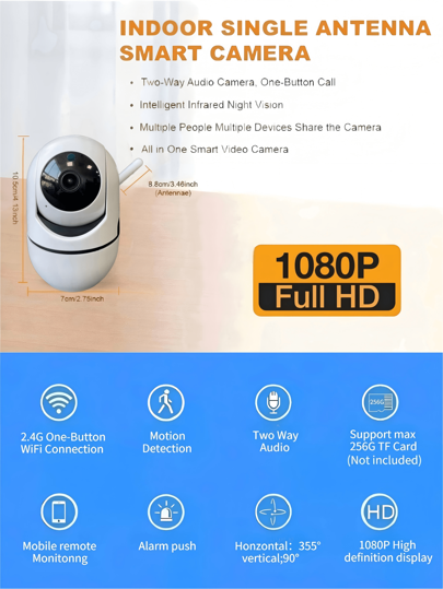 Closeli 1pc 1080P+355° Panoramic Rotating Wireless Security Camera Home, Indoor/Outdoor IP 2.4G WiFi, HD Night Vision, Remote Monitoring, Multi Sharing, Two Way Audio, Playback, Motion Detection Tracking, Pet/Baby Monitor view 8