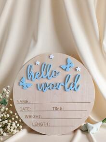1件新生儿摄影道具“你好，世界”宝宝出生公告板，木质宝宝名字牌，宝宝纪念品，婴儿派对复活节礼物，男女通用 - 彩色 - 查看 9