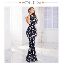 TOUCHGTINDAS  Elegant Flowers Sleeveless O Neck Evening Prom Dress Bodycon Sequin Mermaid Long Lining Party Gown Floor Length Dresses