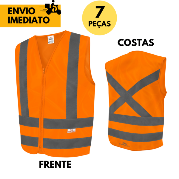 kit 7 Colete Refletivo de Sinalização Laranja de Segurança Sinalizador de Alta Visibilidade para Uso em Tráfego Intenso de Veículos