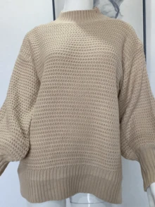 Top tejido de cuello alto, camiseta casual con aberturas laterales, ropa de mujer