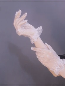 [Găng tay cưới ren đính đá tinh xảo] Găng tay ren trắng tinh khiết Trang trí đính đá tinh xảo Nơ Găng tay cưới Cô dâu Phụ kiện ngọt ngào thanh lịch Găng tay Phụ kiện mùa thu - trắng - Xem 5