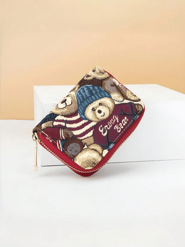 ELAINE BEAR Fashion Cute Bear Jacquard Multi Card Position Large Capacity Ladies Card Bag Daily Casual Multifunctional Short Wallet Bank Card ID Card Storage Bag For Women Money Wallet Mini Wallet Purse Wallet Small Wallet Cute Wallet