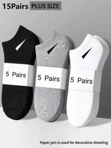 1双/3双/10双/15双加大码男女通用袜子，运动袜，时尚袜子，透气，白色/黑色/灰色短袜，纯色简约风格，适合日常休闲穿着 - 彩色 - 查看 12