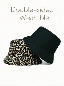 1 Peça Chapéu de Balde Preto Reversível com Estampa de Leopardo para Mulheres, Chapéu Casual para Uso Externo Adequado para o Dia a Dia