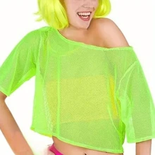 1 Women's Neon Net Dress - Breathable Fishnet T-Shirt With Shiny Details, Suitable For Party And Casual Wear, Quirky Dance Props, Polyester Material, Casual Wear T-Shirt; Shiny Detail Top; Polyester Fabric, Dance Costume Halloween - Multicolor - View 7