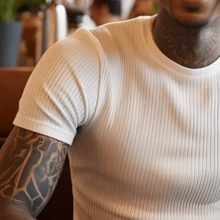American Style Slim Fit Textured Ribana Premium T-Shirt - 白色 - 查看 5