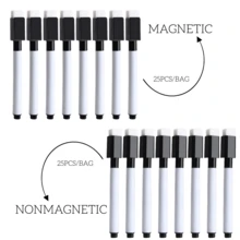 1 Set 25pcs Water-Based Erasable Markers With Rubber Cap, Non-Fading Markers, Teaching Demonstration Dry Erase Pens, Easy-Use Student Fine Tip Drawing Pens, For Whiteboard, Classroom, Office And Home, Black - Black - View 4