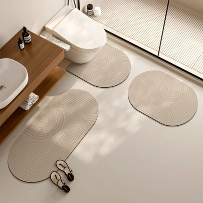 1/3 Pcs Bathroom Set, Silicone Anti-Slip Mats, Minimalist Linear Design, U-Shaped Toilet Lid Cover & Bath Mats, 2.5mm Thick Entryway Decor Bathroom Kitchen Decor Kitchen Rug