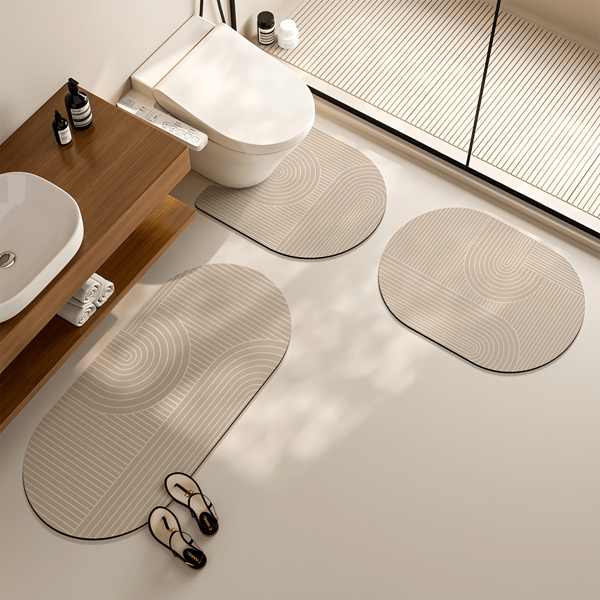 1/3 Pcs Bathroom Set, Silicone Anti-Slip Mats, Minimalist Linear Design, U-Shaped Toilet Lid Cover & Bath Mats, 2.5mm Thick Entryway Decor Bathroom Kitchen Decor