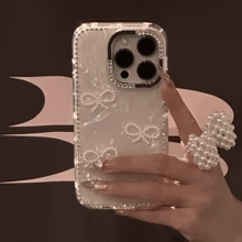 1 pieza Funda de lujo con diseño 3D de mariposa de perlas y rhinestones para iPhone 16/15/14/13/12 Pro Max/11, funda de teléfono con diseño de cristales brillantes y tacto premium