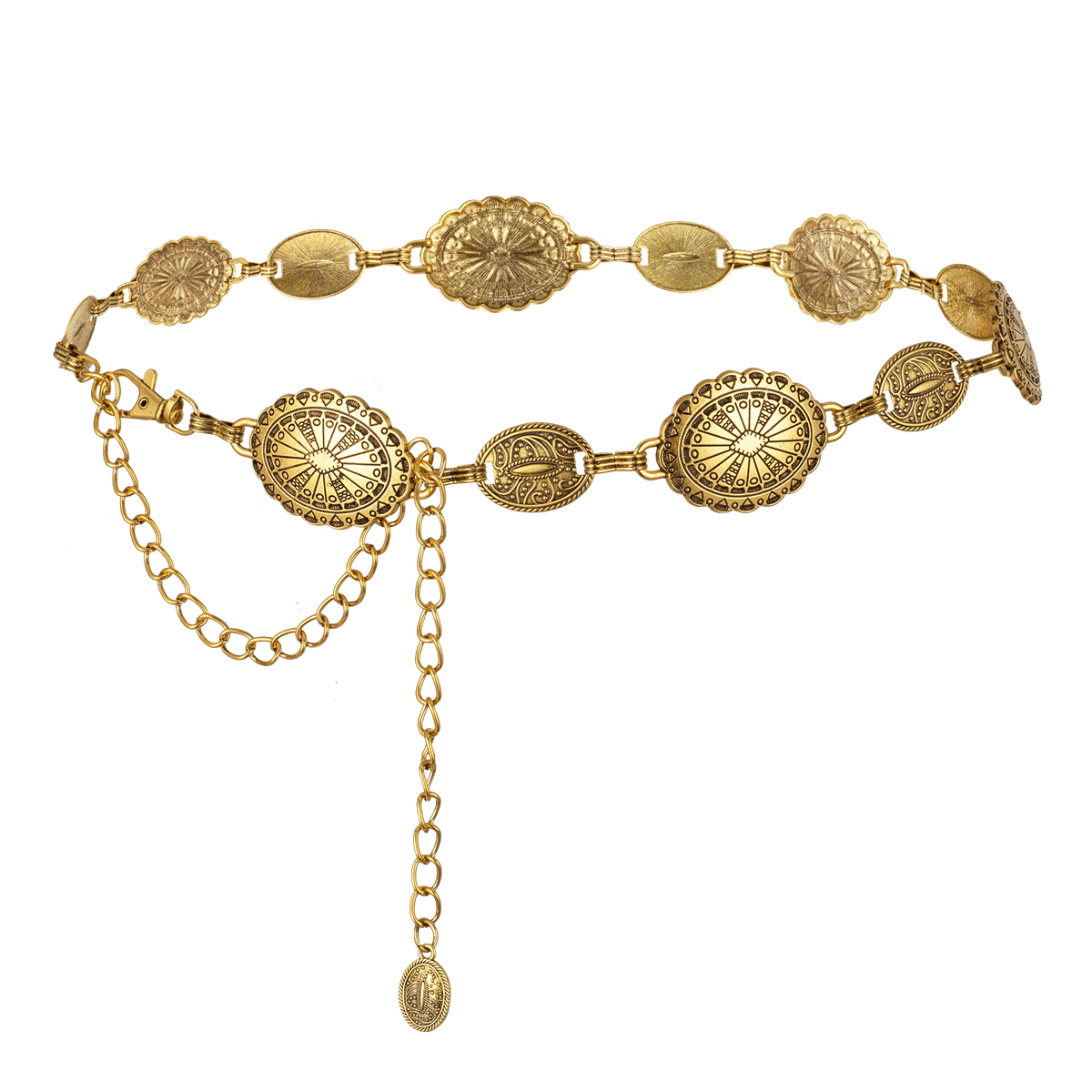 Free Size Western Metal Concho Belt For Women Cowgirl Chain Belts For Dresses Jeans Country Concert Outfit Gold Silver Color