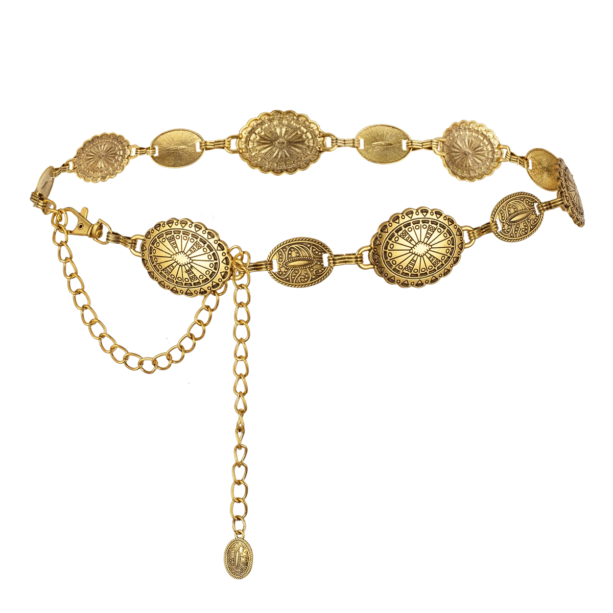 Free Size Western Metal Concho Belt For Women Cowgirl Chain Belts For Dresses Jeans Country Concert Outfit Gold Silver Color - Rượu sâm banh - Xem 1