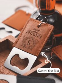Personalized Faux Leather Keychain Bottle Opener, Customizable Groomsmen Gift, Customized Name Bottle Opener, Party Favors, Men's Practical Gifts, Gifts For Dad, Gifts For Boyfriend, Birthday Gifts, Suitable For All Seasons