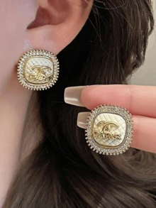 2 piezas Aretes con letra de rhinestone elegantes y de lujo, diseño personalizado, nueva colección 2025 - carta - Ver 10