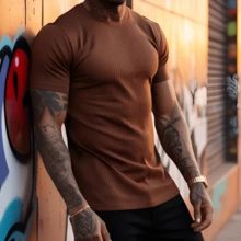 American Style Slim Fit Textured Ribana Premium T-Shirt - Rỉ Nâu - Xem 3