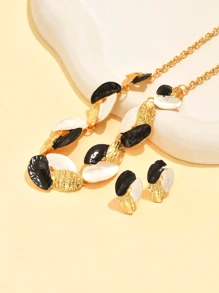 1pc Necklace + 1 Pair Earrings,Fashionable Luxury Creative Metal Leaf Women Jewelry Set