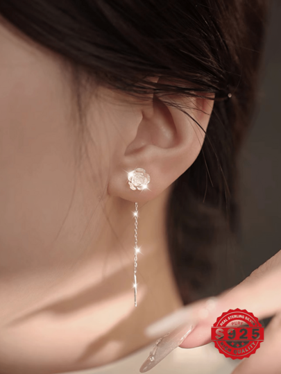 1 对 S925 纯银梦幻多色玫瑰花吊坠耳环，精致适合日常佩戴，防过敏，奢华优雅的流苏链耳环适合女性，附赠礼品盒