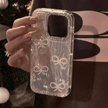 1 pieza Funda de lujo con diseño 3D de mariposa de perlas y rhinestones para iPhone 16/15/14/13/12 Pro Max/11, funda de teléfono con diseño de cristales brillantes y tacto premium
