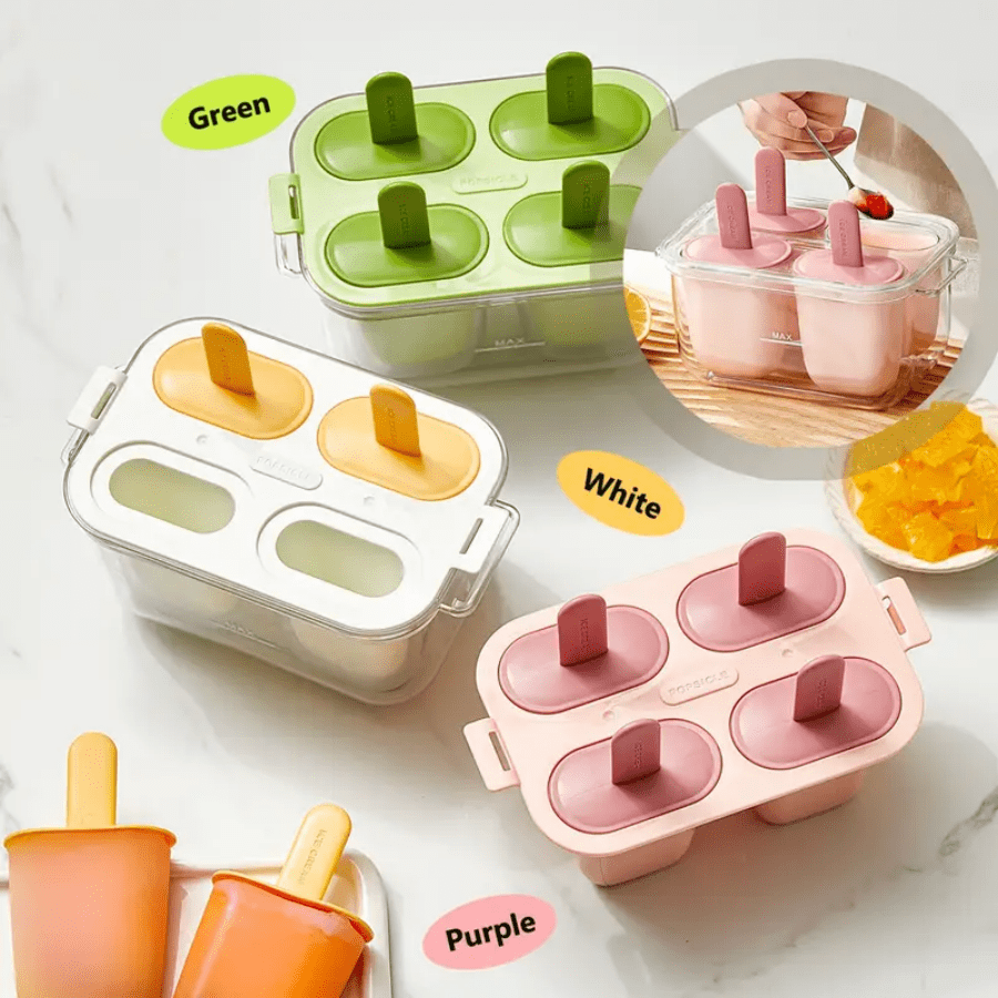 SOKANY 1 pieza Molde para paletas de hielo, molde de helado doméstico, molde de rejilla de hielo de doble capa, artefacto de helado DIY, molde de cubitos de hielo, molde de paletas fácil de liberar, tapa a prueba de fugas, congelado para jugo y fruta, plástico duradero, producción casera fácil de 4 paletas de helado, molde para palitos de helado, adecuado para cocina familiar, fiesta, campamento, uso en picnic