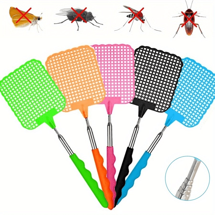 1pc Retractable Stainless Steel Fly Swatter - Extendable Indoor Bug Trap For Flies, Mosquitoes & More, Durable Plastic/Metal Design, Assorted Colorful Handles (Red, Purple, Blue, Black), Essential Summer Pest Control Tool