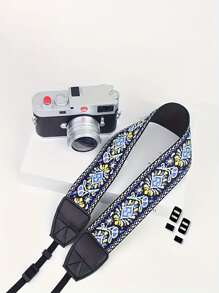 1pc Retro Camera Strap - Adjustable DSLR Shoulder Strap With Floral Pattern, Beige Ends And Metal Buckle, Camera Strap For Photography Equipment, For Photographers