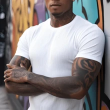 American Style Slim Fit Textured Ribana Premium T-Shirt - 白色 - 查看 3