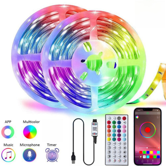 LED Lights For Rooms 1/30 Meters, RGB LED Strip With IR Remote And Bluetooth App Control, Adhesive LED Light With Music Sync, Timing Mode, For Bedroom, Playroom