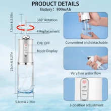 1pc Multi-Color (Green/White/Pink/Black) Cordless Portable 800ml Water Tank Water Flosser, Water Dental Cleaner With 4 Interchangeable Nozzles For Teeth Cleaning, USB Rechargeable, 3 Cleaning Modes, Strong Water Pressure, Large Water Tank, One-Button Start, IPX7 Waterproof, Automatic Handheld Oral Irrigator, Teeth Cleaner, Comprehensive Cleaning, Protect Family Dental Health, Perfect Gift For Father's Day, Christmas, Birthday, Valentine's Day And New Year