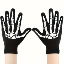 1 Pair Halloween Skeleton Glow In The Dark Touch Screen Printed Gloves, Suitable For Outdoor Cycling And Warm Knitted Gloves, Ideal Gift Choice