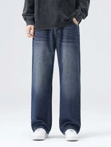Teenage Boys' Loose Straight Leg Jeans, New Spring/Autumn Casual Washed Pants For Boys - Dark Wash - View 3