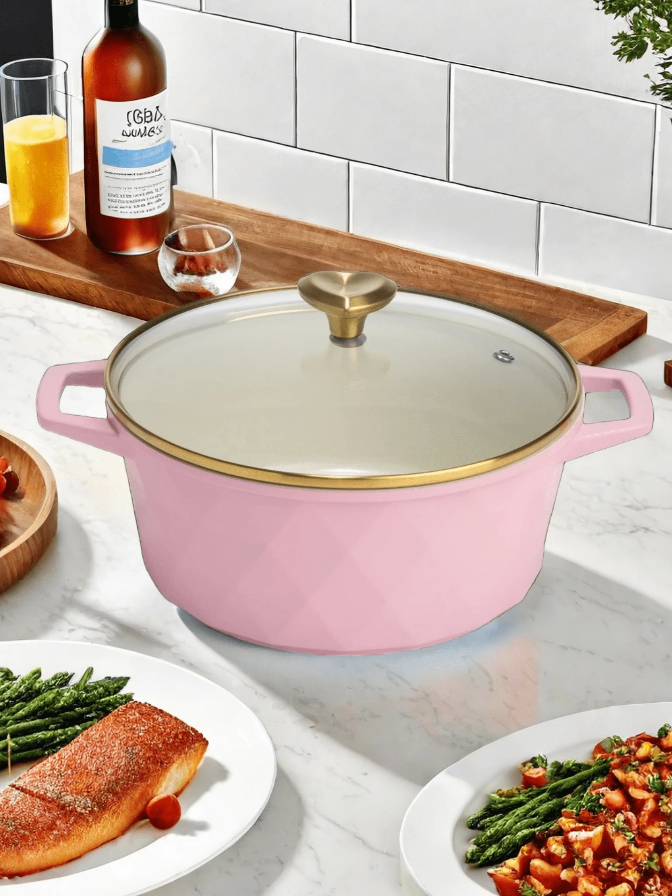 Pink Ceramic Nonstick 2.5 Quart Cast Aluminum Dutch Oven - Oven Safe, Dishwasher Friendly,Style For Stovetop To Oven Cooking ﻿ - Hồng - Xem 1