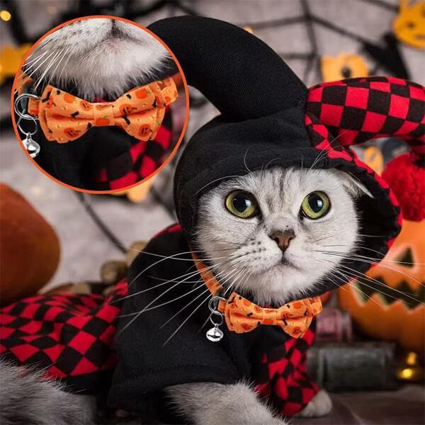 1pc Pet Cat Collar With Halloween Pumpkin & Bat Hat, For Cat Halloween Costume