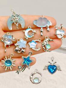 12pcs Charm Pendant Beads, Y2K Style Butterfly, Cloud, Star, Sun, Heart, Moon, Crown Charms For DIY Jewelry Making, Necklace, Earrings, Bracelet, Keychain Accessories, Perfect Gift And Daily Wear - Multicolor - View 3