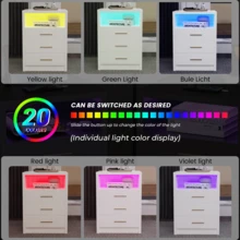 OYAJIA High Gloss Bedside Table With LED Light & Charging Station, 2/3 Drawers Sofa Side Table With 2 USB Ports, Modern Nightstand With Compact Storage For Bedroom, Living Room - White - View 6