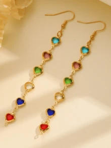 2 件新款时尚长流苏心形耳环，时尚个性化优雅吊坠耳环，适合女性的日常佩戴礼物