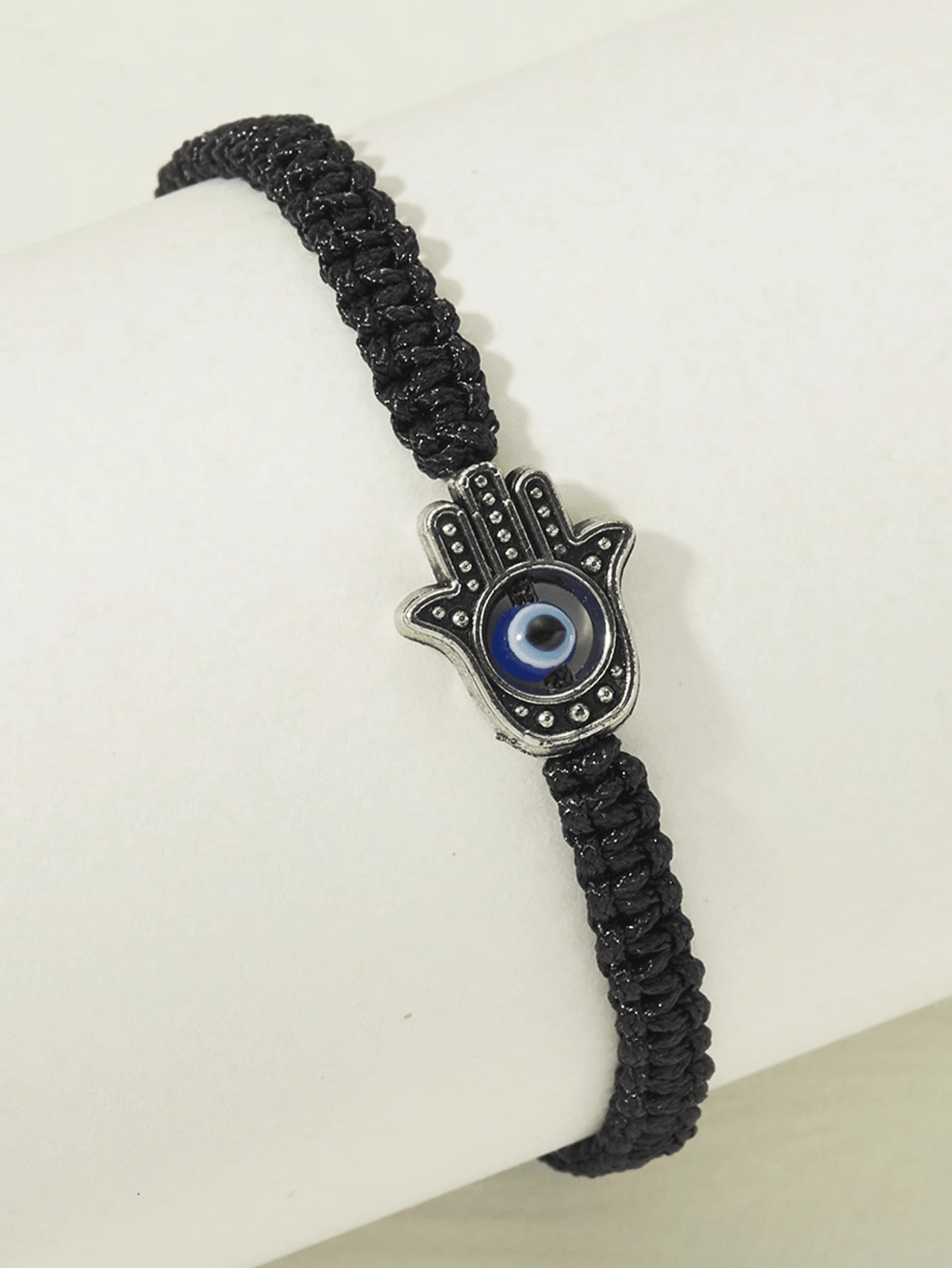 1 件手工绳手链，配不均匀蓝色珠子和棕榈图案 - 黑色 - 查看 1