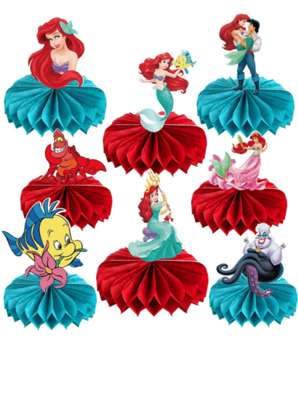Disney 8pcs Disney Princess Mermaid Centerpiece Decorations, Cartoon Mermaid Honeycomb Ornaments Suitable For Birthday, Festival Party Themes, Tabletop Decor