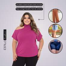 Women's Plus Size Blouse Basic Blouse Loose Top From G1 To G5 - 玫瑰紅 - 查看 5