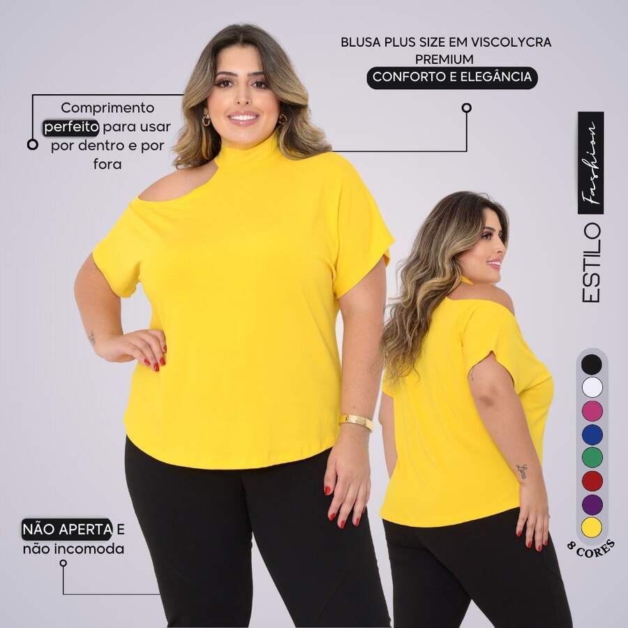 Plus Size Women's Blouse Basic Blouse Loose Top From G1 To G5 - 黃色 - 查看 1