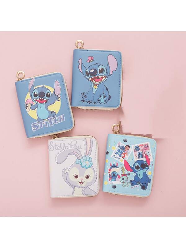 Disney 1pc, Disney Stitch New Fashion Wallet Short Zipper Printed Cartoon Mini Money Bag Zero Wallet Card Bag - Teen Adult Male And Female Students School Classroom Change Items Stationery Multi Functional Storage Shoulder Bag, Suitable For Christmas, Halloween, Thanksgiving, And Birthdays