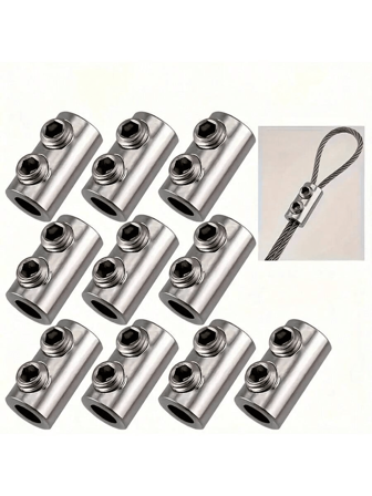 10 piezas de mosquetones ajustables de acero inoxidable con doble orificio, accesorios de hardware metálico para el hogar, la oficina, actividades al aire libre y camping - Clips para colgar cables de forma segura, abrazaderas metálicas de moda