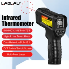 L.A.OL.A.U 1 件手持式工业红外测温仪，激光测温枪，-50~800°C/-58°F~1472°F 范围，高精度，测量不同材料表面温度，带高低温报警，℃/°F 切换，适用于工业/家电/维修/车辆/厨房 - 黑色 - 查看 3