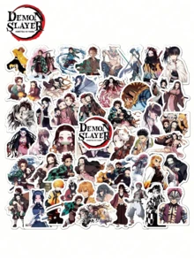TOEI ANIMATION 50pcs Aniplex Officially Licensed Demon Slayer Stickers, Mixed Designs Kimetsu No Yaiba Anime Cartoon Stickers For Laptop, Skateboard, Decoration (Kimetsu No Yaiba)