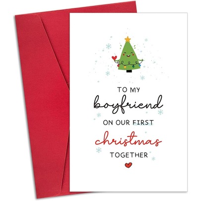 1pc Funny Christmas Card First Christmas Card For Boyfriend Partner Couples, First Christmas Gifts For Boyfriend, To My Boyfriend On Our First Christmas Together