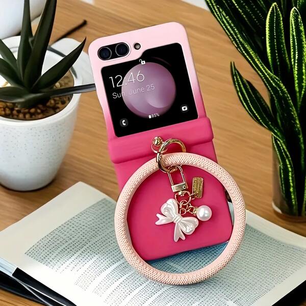 keshengtai 1pc Hinge Full Body Phone Case And 1pc Butterfly Charm Bracelet Set Compatible With Samsung Galaxy Z Flip 3 4 5 5G 6