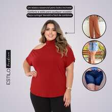 Plus Size Women's Blouse Basic Blouse Loose Top From G1 To G5 - 紅色 - 查看 5
