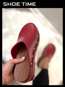 Mule Clog Slip On Platform Closed Toe Sandals - Red - View 1