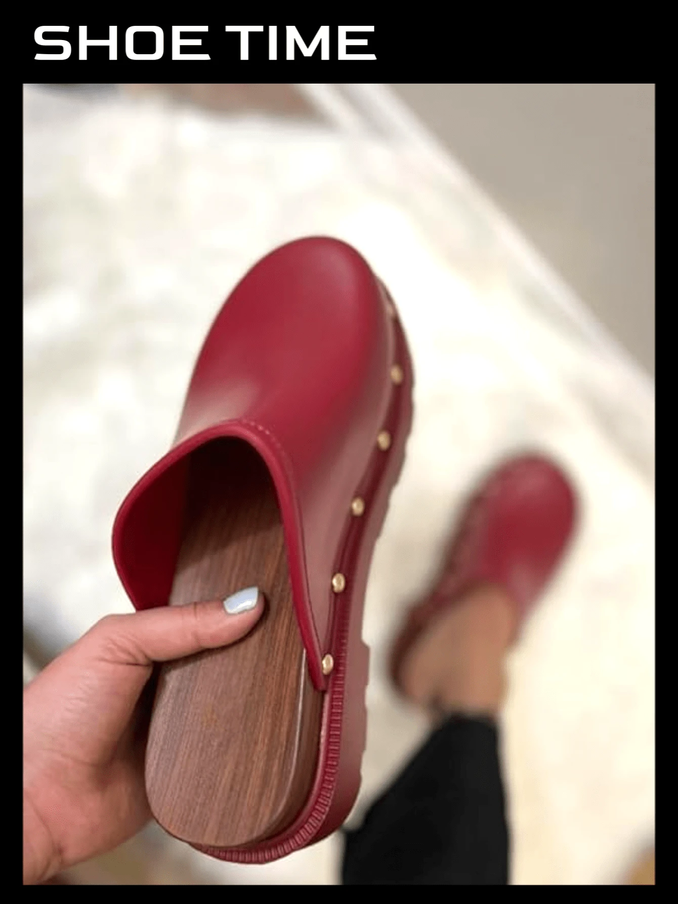 Mule Clog Slip On Platform Closed Toe Sandals - Red - View 1